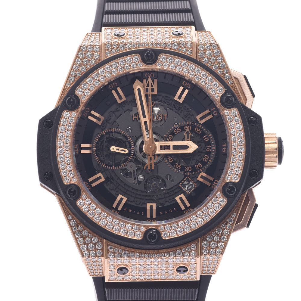 HUBLOT ウブロ キングパワーウニコ ベゼルラグダイヤ 701.OX.0180.RX.1704 メンズ YG/ラバー 腕時計 自動巻き スケルトン文字盤 Aランク 中古 