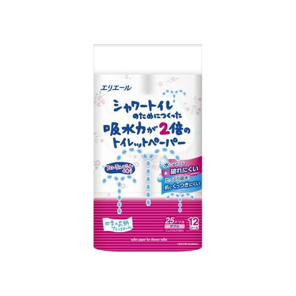 大王製紙 シャワートイレ 吸水力が2倍 12ロール W25m フラワー F377256