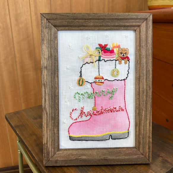 クリスマスXmas刺繍フレーム  Christmas ファブリックパネル　インテリアパネル