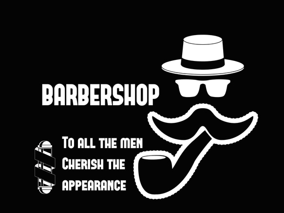 BARBERロゴデザイン 髭パイプ ショップ名入れ無料