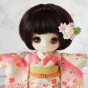 春色の花飾り・ピンク　つまみ細工のかんざし髪飾り　 オビツ11・1/6・1/3ドール用　アクセサリー