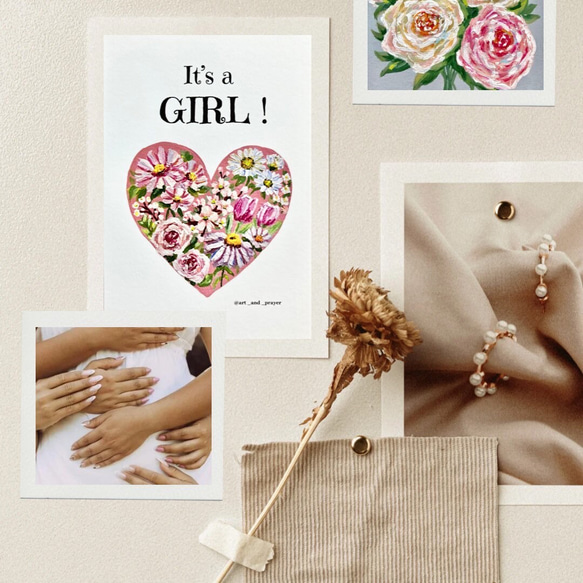 It’s a girl postcard - gender reveal card, ジェンダーリビールカード, 女の子