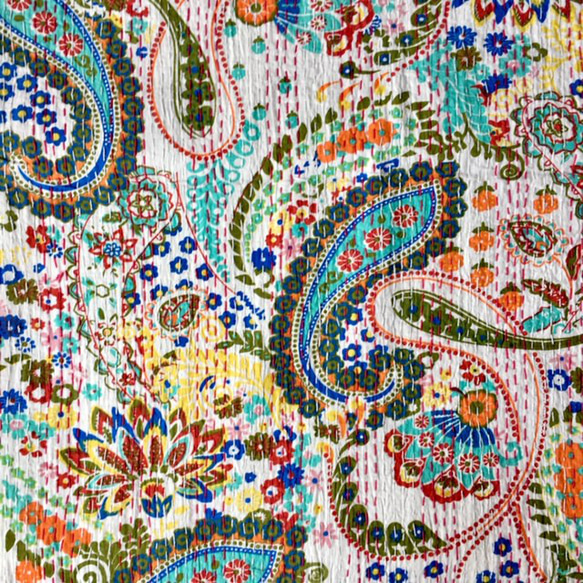 ブロックプリント　マルチカバー　ペーズリー：Paisley ホワイト　約260×225cm