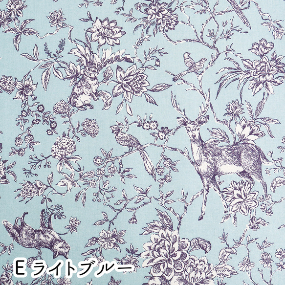 カットクロス『トワルドジュイ　Toile de Jouy　フォレスト　ライトブルー』～巾110cm×60㎝でカット済み～