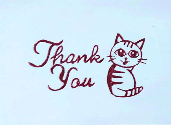 消しゴムはんこ「ネコ・thank you③」　持ち手MDF木材厚さ2.5mm