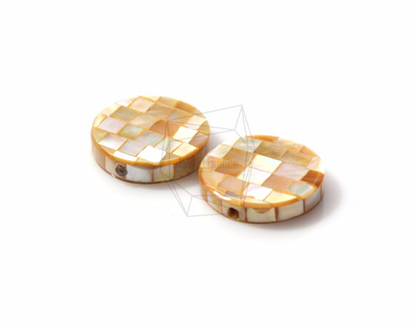 PEA-016-G【2個入り】モザイクラウンド螺鈿ビーズ, Mother of Pearl Mosaic round