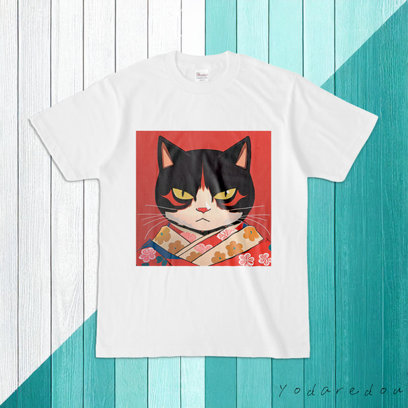 和柄猫のTシャツ ホワイト 【5】