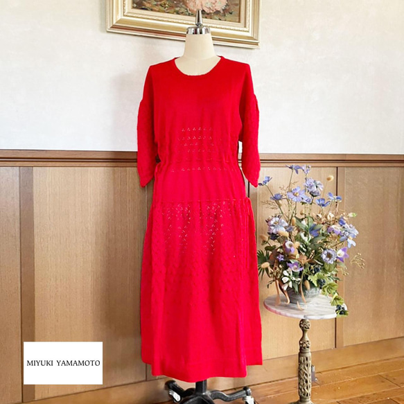 春ニット✿ロング ワンピース レッド　25 red dress