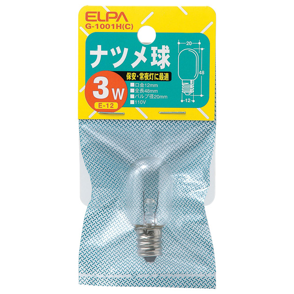 エルパ ナツメ球 E12口金 3W クリア G-1001H(C)