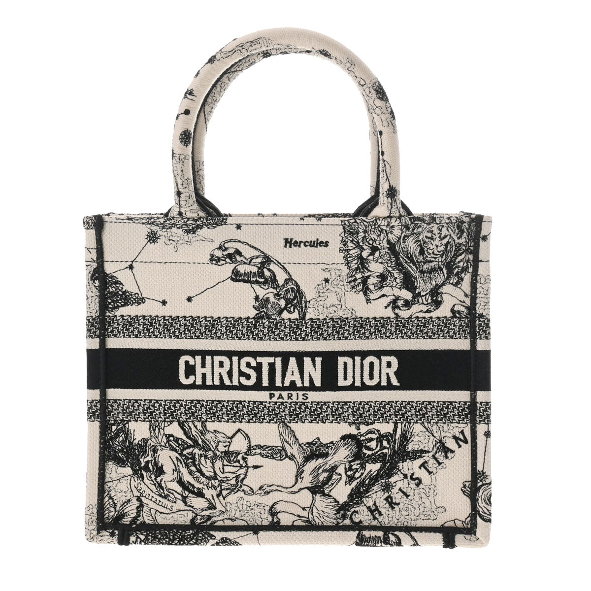 CHRISTIAN DIOR クリスチャンディオール ブックトート スモール ゾディアック  白/黒 M1265ZRHZ レディース エンブロイダリー トートバッグ Aランク 中古 