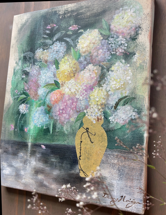 木漏れ日の紫陽花　【原画/F3キャンバス/アクリル画】インテリアアート　絵画