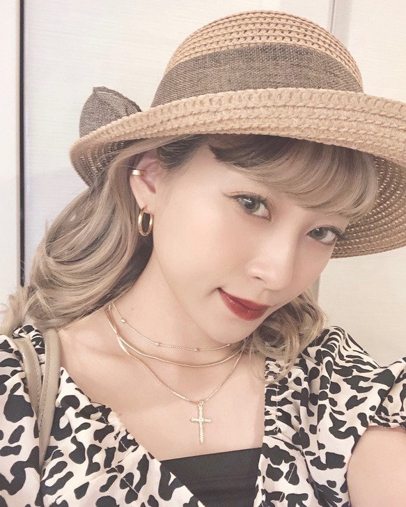 Brown Ribbon Straw Hat（Beige）ハット ベージュ 薄茶 ガーリー