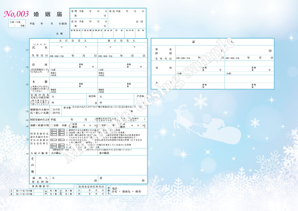 デザイン婚姻届２枚【No.3】*書き方サンプル付