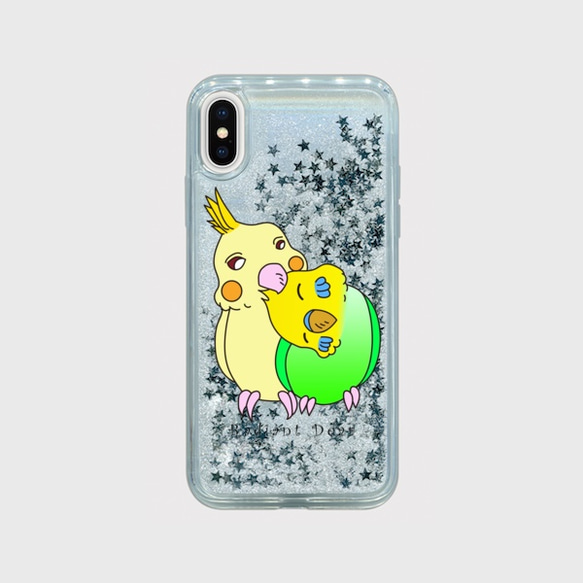 仲良しインコ #2 グリッタースマホケース [ シルバースター ] iPhone各サイズ対応可【送料無料】