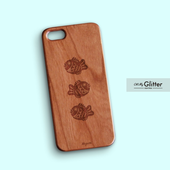 【文字入れ無料】たいやき -Natural WOOD- 天然木を使ったiPhoneケース チェリーウッド 桜