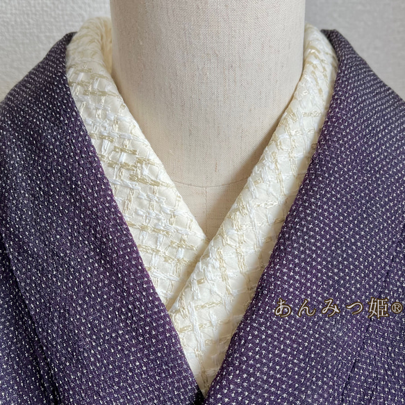 綿の刺繍半襟　お洒落格子