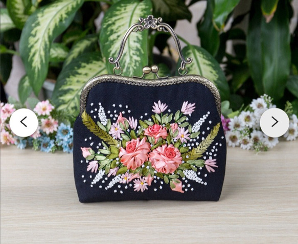 お花手刺繍パーティーバック/ローズ