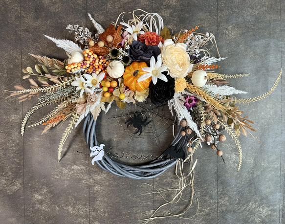 No.wreath-15466/ハロウィンリース22-(3) クモの巣42x45cm/アーティフィシャルフラワー造花