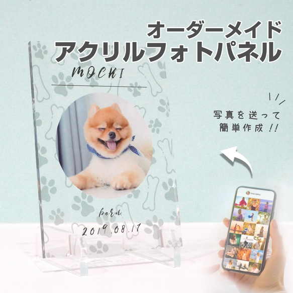 フォトフレーム 名入れ アクリル【 アクリルフォトパネル A16 】犬 猫 ペット 誕生日 家族 メモリアル 位牌 記念