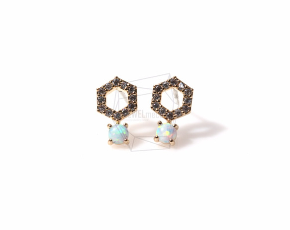 ERG-357-G【2個入り】CZペンタゴンピアス,CZ Iridescent Pentagon Earring