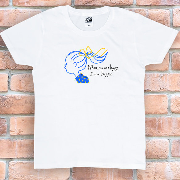 tシャツ　Tシャツ　プレゼント　ロゴTシャツ　Tシャツ　おしゃれTシャツ　白ティー　シンプルTシャツ　青　黄色　girl