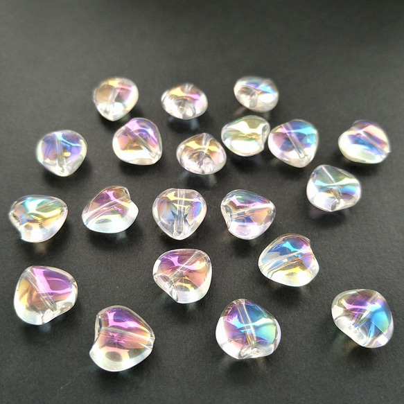 8mm・10mm・12mm ホワイトアクアオーラ 縦穴 ハート型【大きさ選択】 天然石　水晶　アクアオーラ