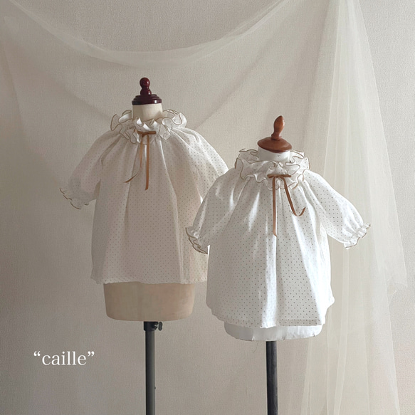 ✂︎“caille” 夏のお出掛けスモックブラウス　水玉　ふんわりガーゼ　80size お誕生日