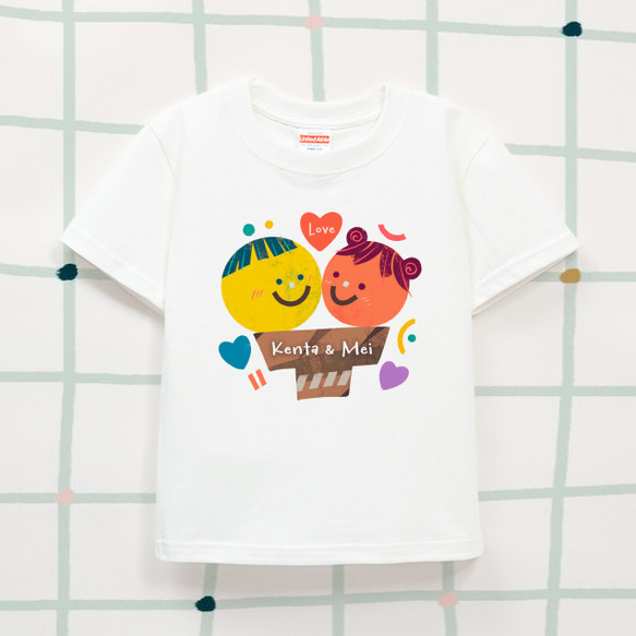 名入れ　名前入り ペア　キッズTシャツ（2人かわいいアイスクリーム）