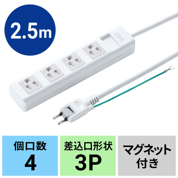 サンワサプライ ホコリ防止シャッター付き電源タップ 3P式/2.5m/ホコリ防止シャッター（自動）/マグネット付