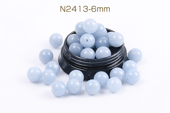 N2413-6mm 18個 天然石ビーズ アクアマリン 丸玉 6mm 3X（6ヶ）