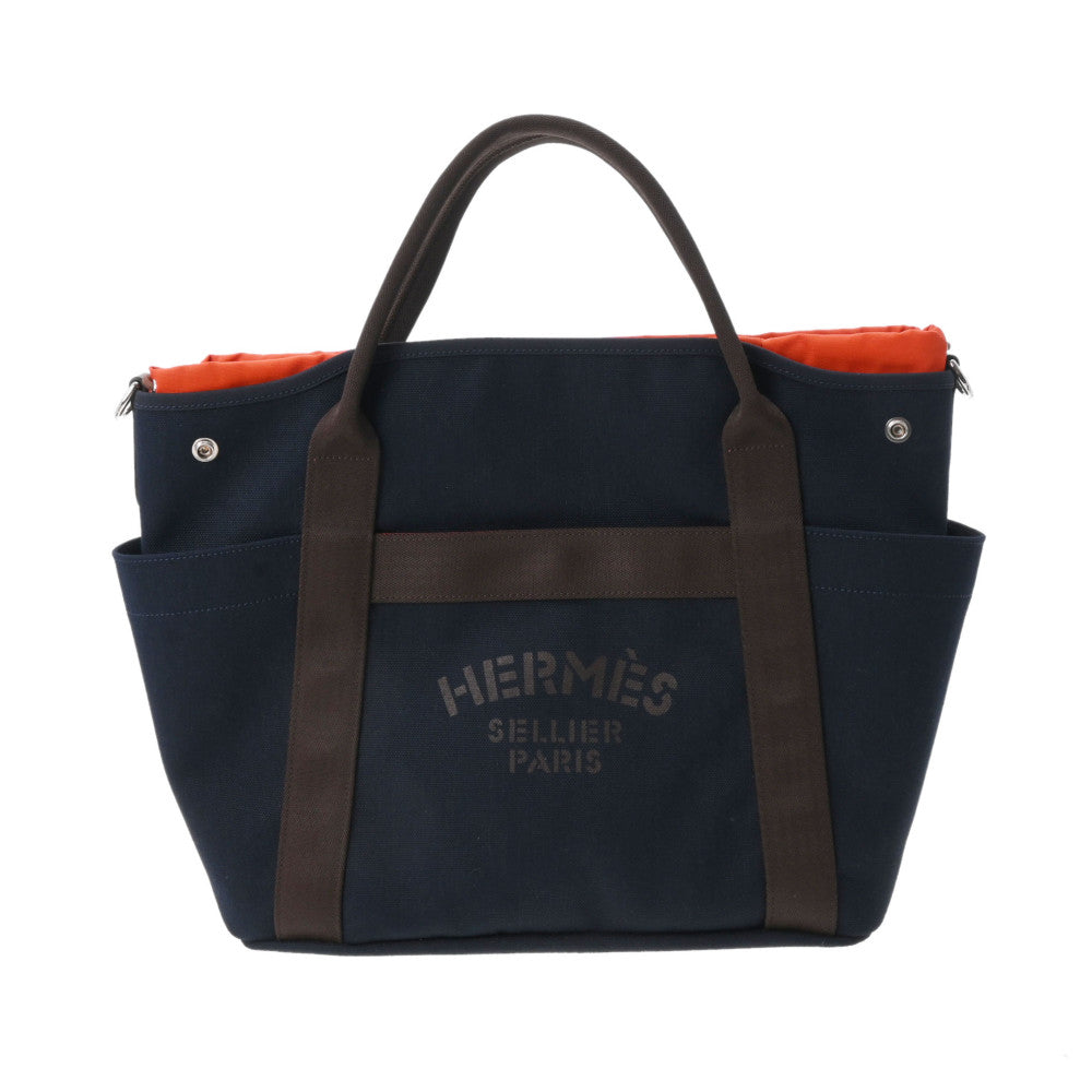 HERMES エルメス サックドパンサージュ グルーム ネイビー/ブラウン/オレンジ U刻印(2022年頃) レディース キャンバス トートバッグ 新同 中古 