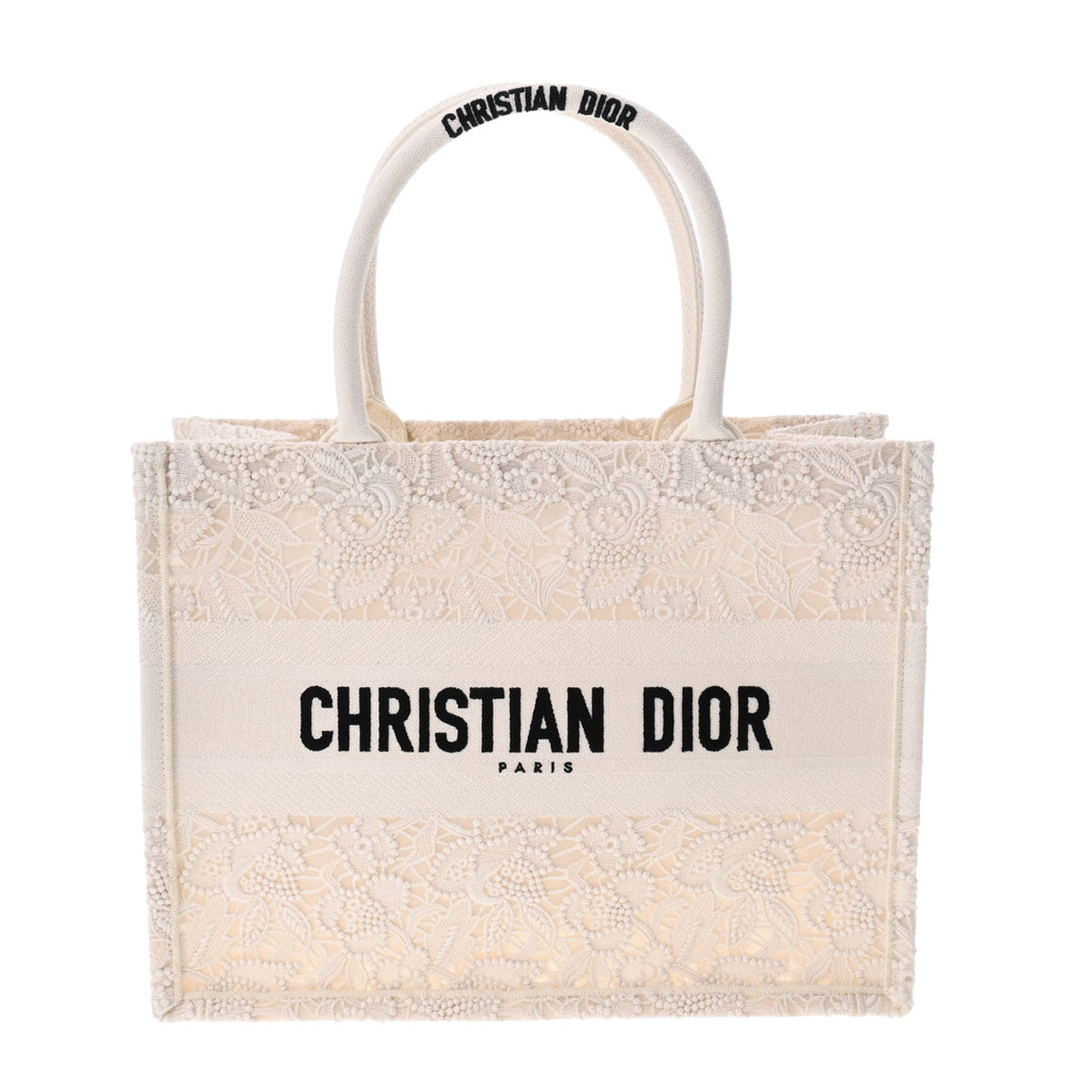 CHRISTIAN DIOR クリスチャンディオール ブックトート ミディアム ホワイト M1296ZSEL_M933 レディース D-Lace エンブロイダリー トートバッグ 未使用 