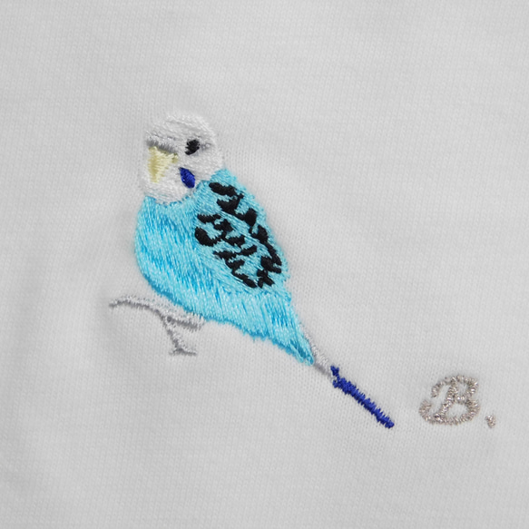 セキセイインコの刺繍入りオリジナルTシャツ　6.2オンス