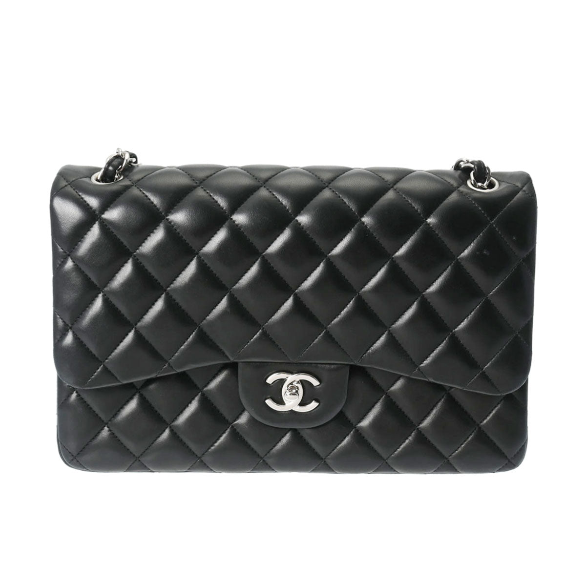 CHANEL シャネル マトラッセ チェーンショルダー 30cm 2重蓋 黒 シルバー金具 A58600 レディース ラムスキン ショルダーバッグ ABランク 中古 