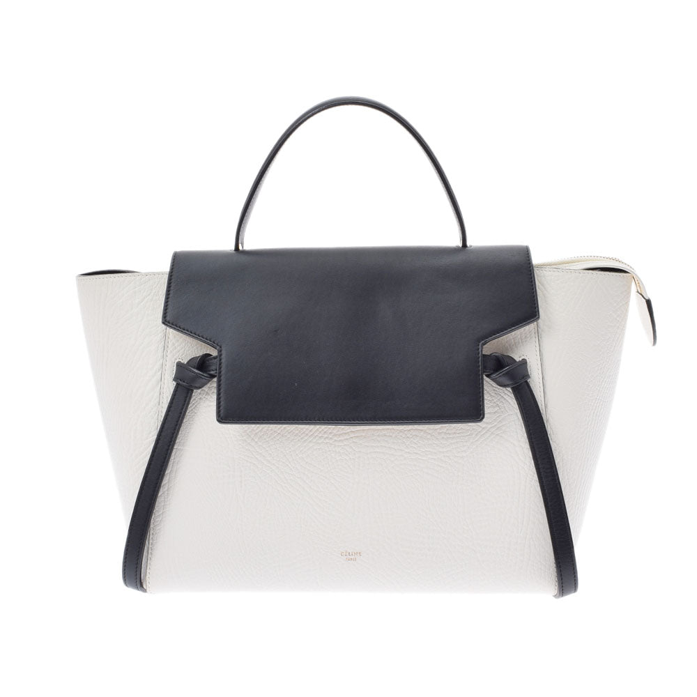 CELINE セリーヌ ベルトバッグ 2WAY 黒/白 レディース カーフ ハンドバッグ ABランク 中古 