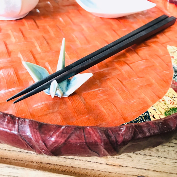 京焼・花結晶 折り鶴はしおき(グリーン)