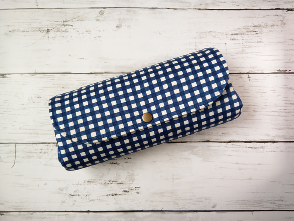 【受注製作】Gingham check ☆navy★仕分け長財布