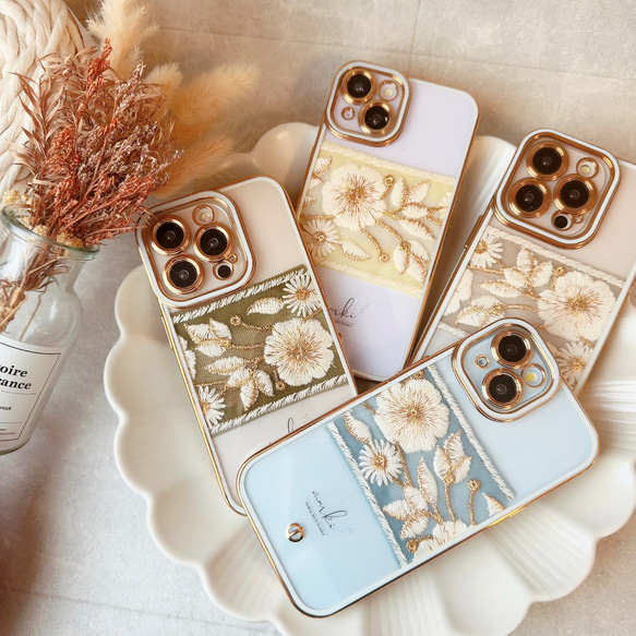 インド刺繍リボン　iPhoneケース付インナーシートset