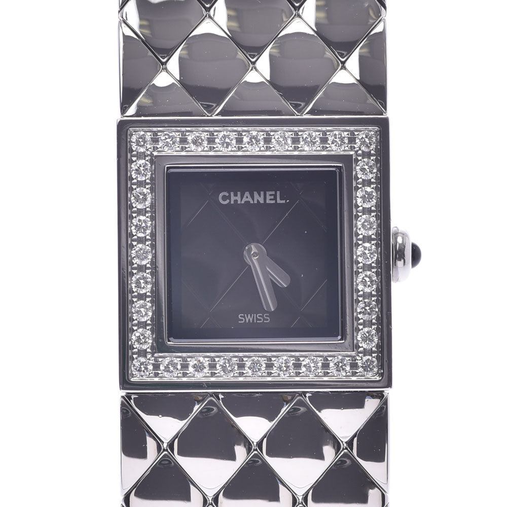 CHANEL シャネル マトラッセ ベゼルダイヤ H0489 レディース SS 腕時計 クオーツ 黒文字盤 Aランク 中古 