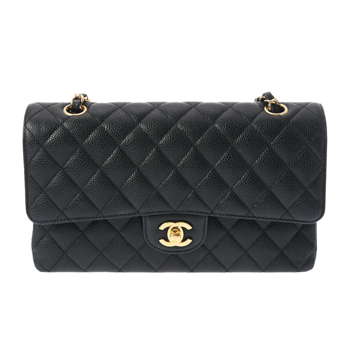 CHANEL シャネル マトラッセ チェーンショルダー 25cm Wフラップ 黒 A01112 レディース キャビアスキン ショルダーバッグ Aランク 中古 