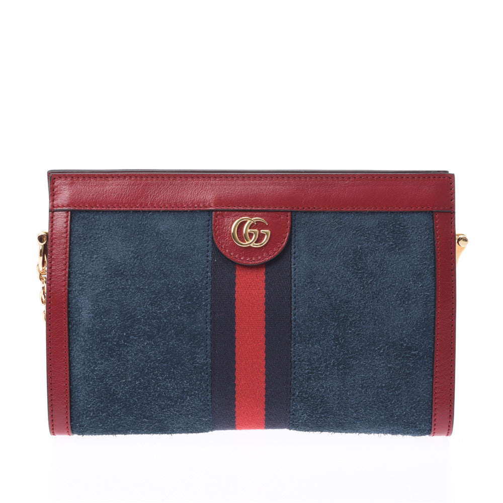 GUCCI グッチ オフディア チェーンバッグ ネイビー/赤 ゴールド金具 503877 レディース レザー ショルダーバッグ 新同 中古 