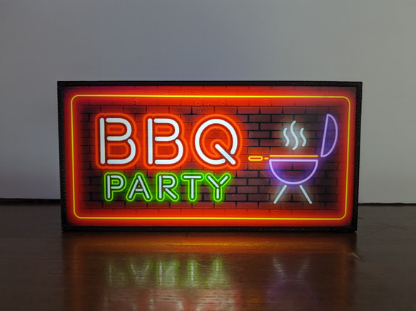 【電池式】BBQ バーベキュー 焼肉 宴会 酒 アウトドア キャンプ 看板 置物 雑貨 LED2wayライトBOX