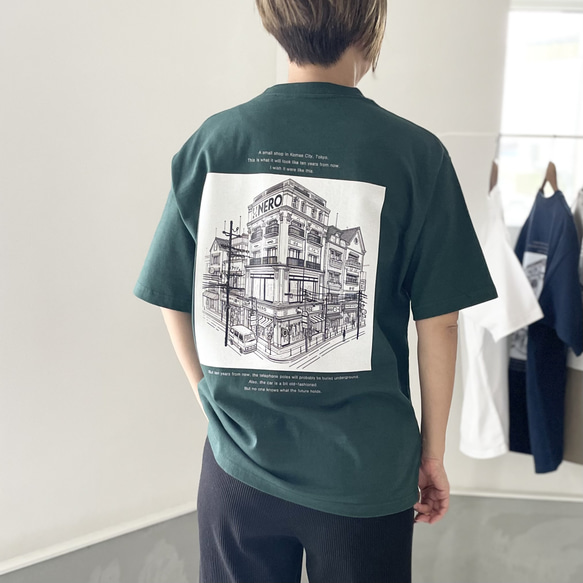 『2024新作』春〜秋まで！厚手USAコットン バックプリントTシャツ ユニセックス 5色展開 【グリーン】