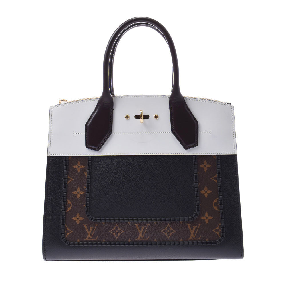 LOUIS VUITTON ルイヴィトン モノグラム シティスティーマー 黒/茶/白 ゴールド金具 M55430 レディース モノグラムキャンバス カーフ ハンドバッグ Aランク 中古 