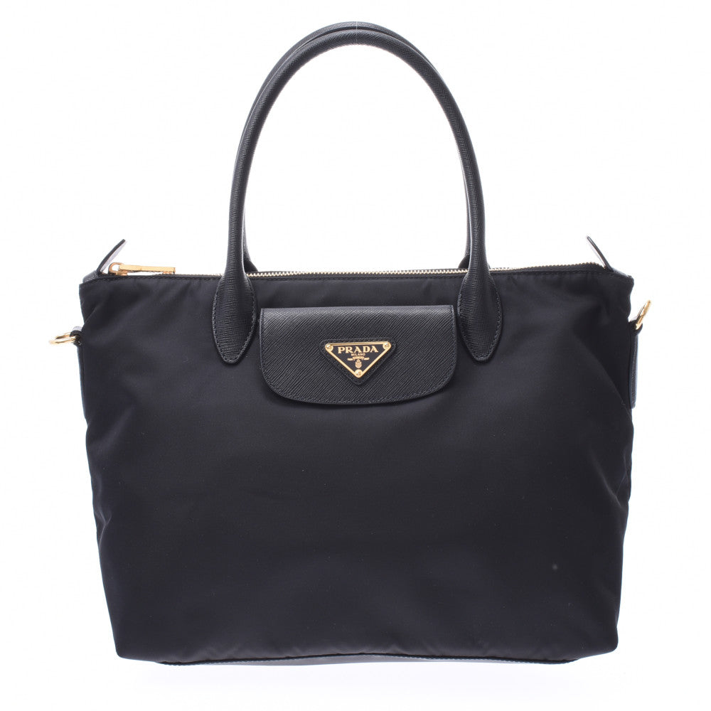 PRADA プラダ 黒 ゴールド金具 1BA106 レディース ナイロン/サフィアーノ 2WAYバッグ Aランク 中古 