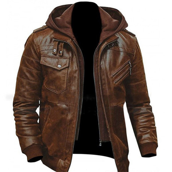 羊革・取り外し可能なフード付き羊革ジャケット Sheep Leather Rider Jacket with Hood