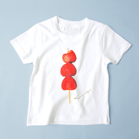 Foods on stick/リアルいちご飴Tシャツ 名入れOK 大人・キッズ・ロンパース