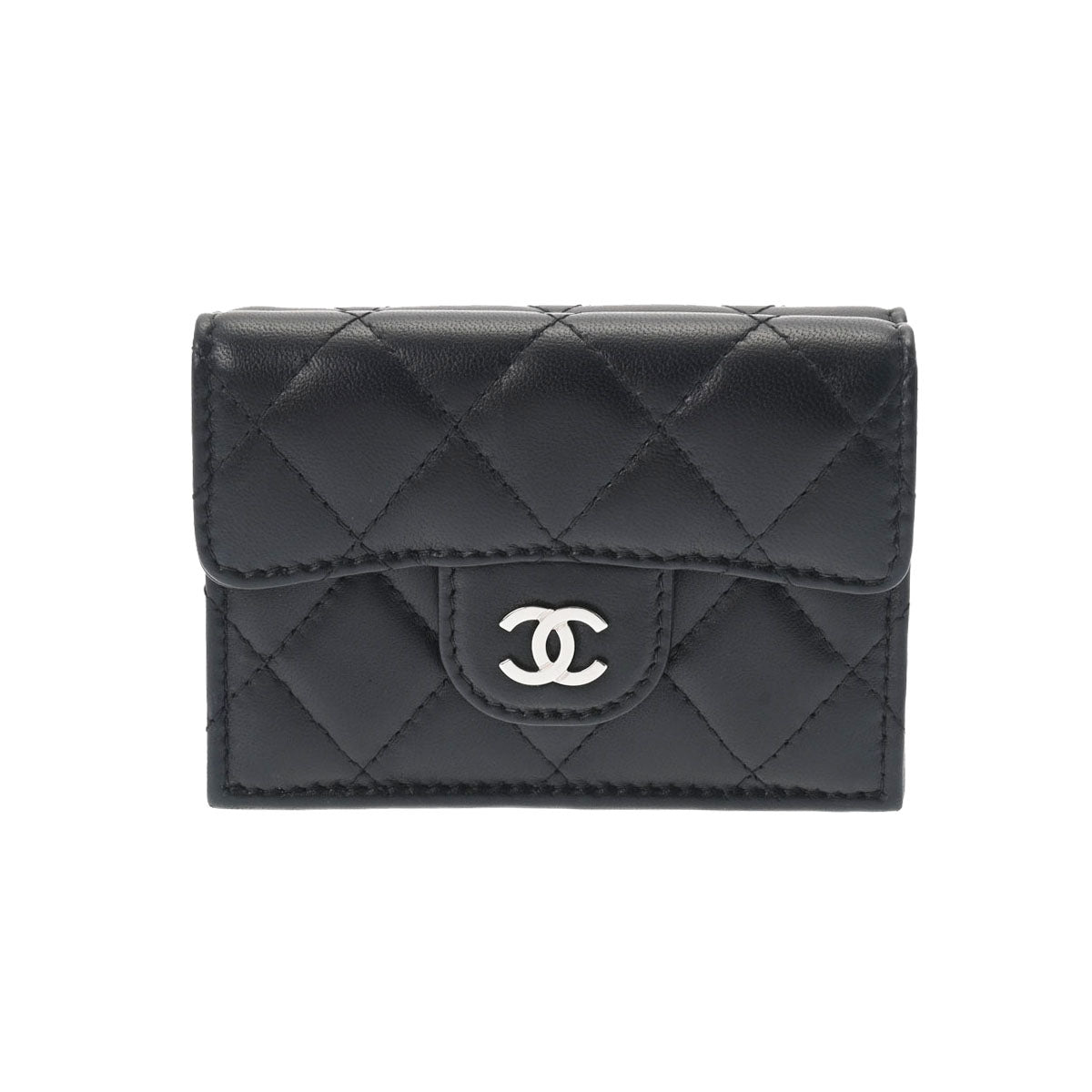 CHANEL シャネル マトラッセ クラシック スモールフラップ ウォレット ブラック シルバー金具 AP0230 レディース ラムスキン 三つ折り財布 Aランク 中古 