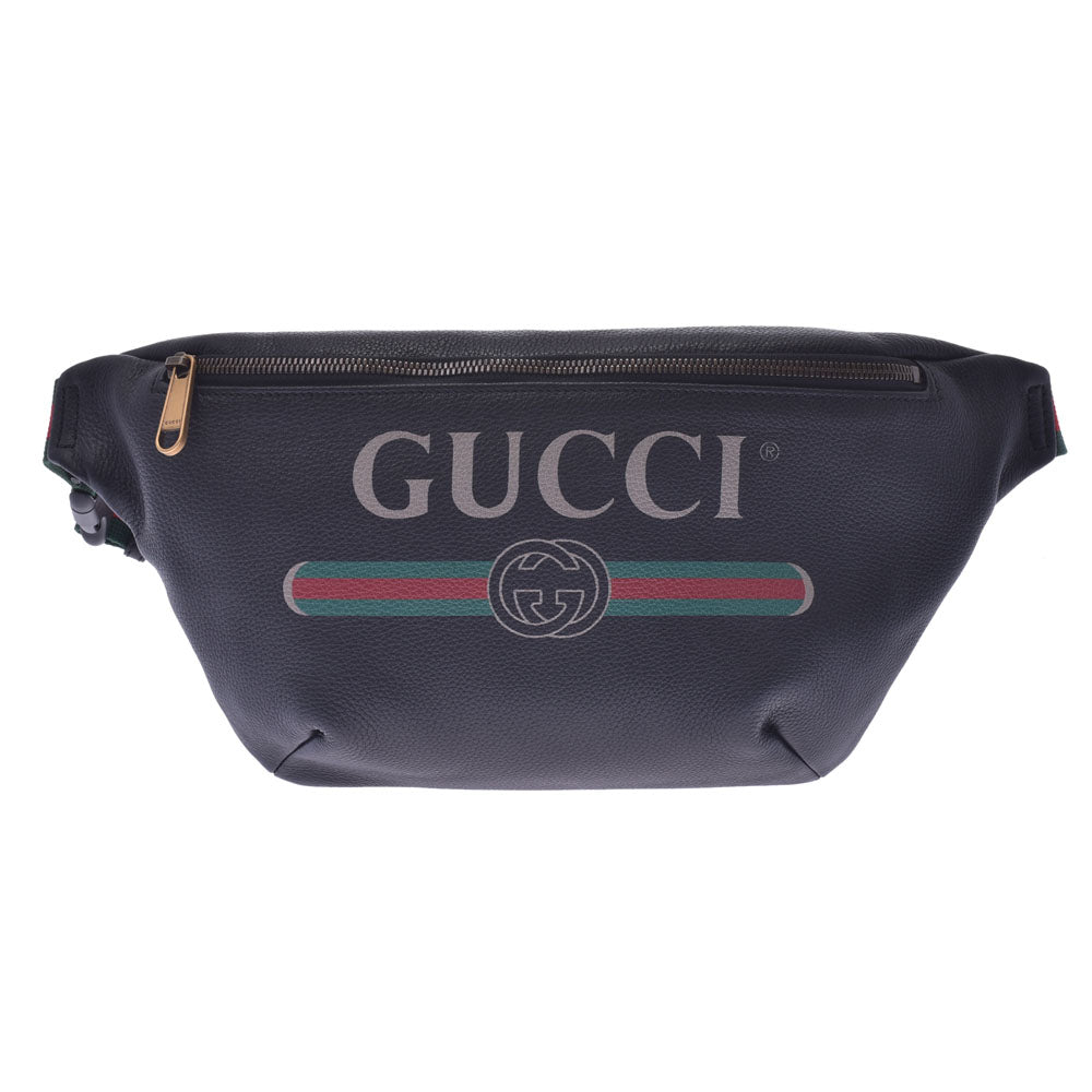 GUCCI グッチ ベルトバッグ グッチプリント 黒 530412 ユニセックス レザー ボディバッグ 新品 