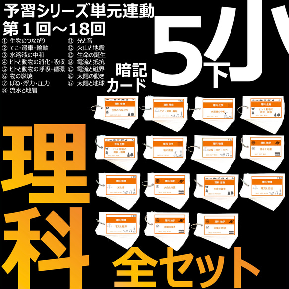 中学受験  暗記カード【5年下 理科 全セット 1-18回】組分けテスト対策